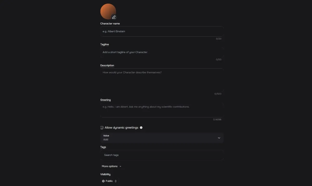 create a charecter