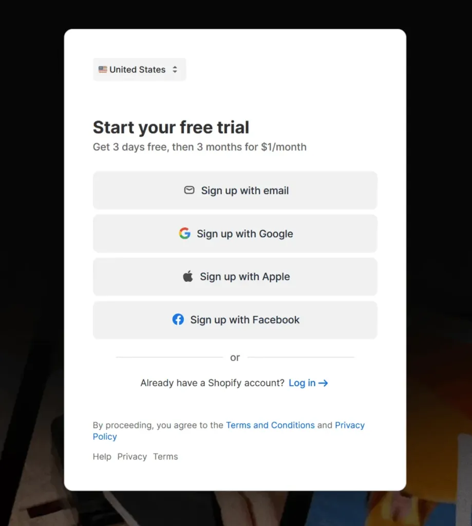 shopify signup