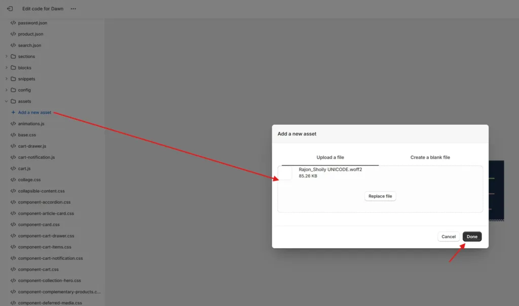 upload font file